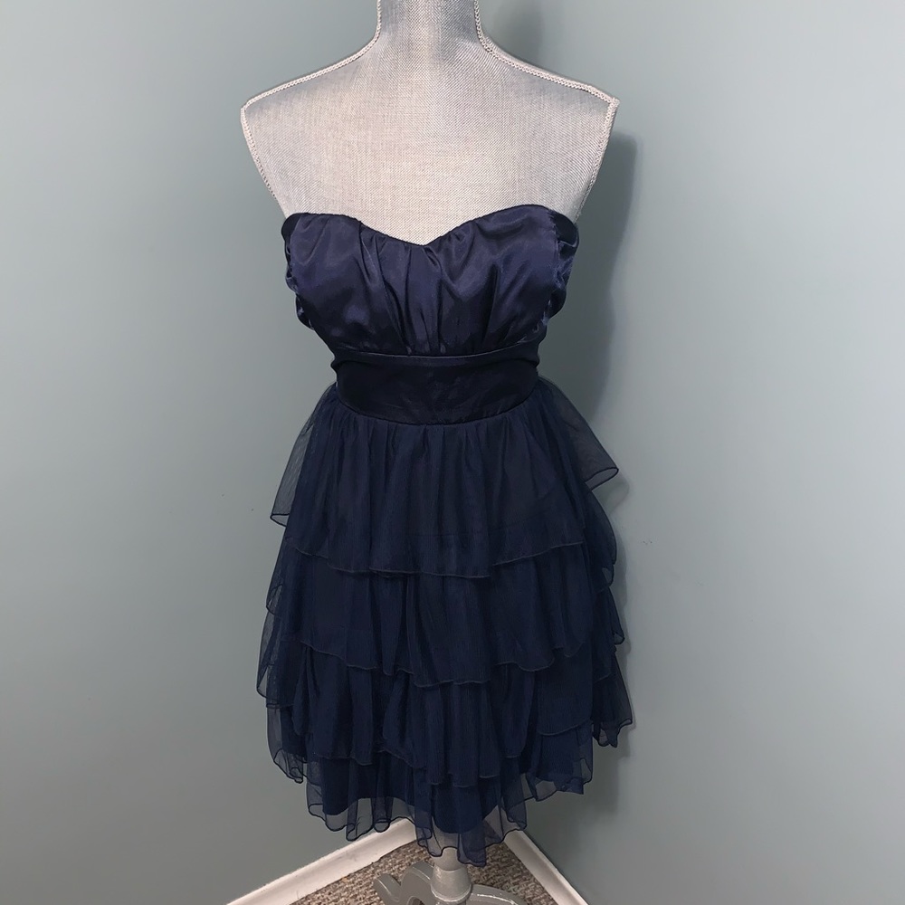 RUBY ROX cocktail dress navy blue ruffle trim dress wedding size 9 party prom